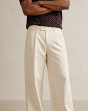TELLS Adjustable Waist Wide-Leg Beige Trousers