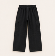 Women’s TELLS Washed Wide-Leg Black Cargo Pants