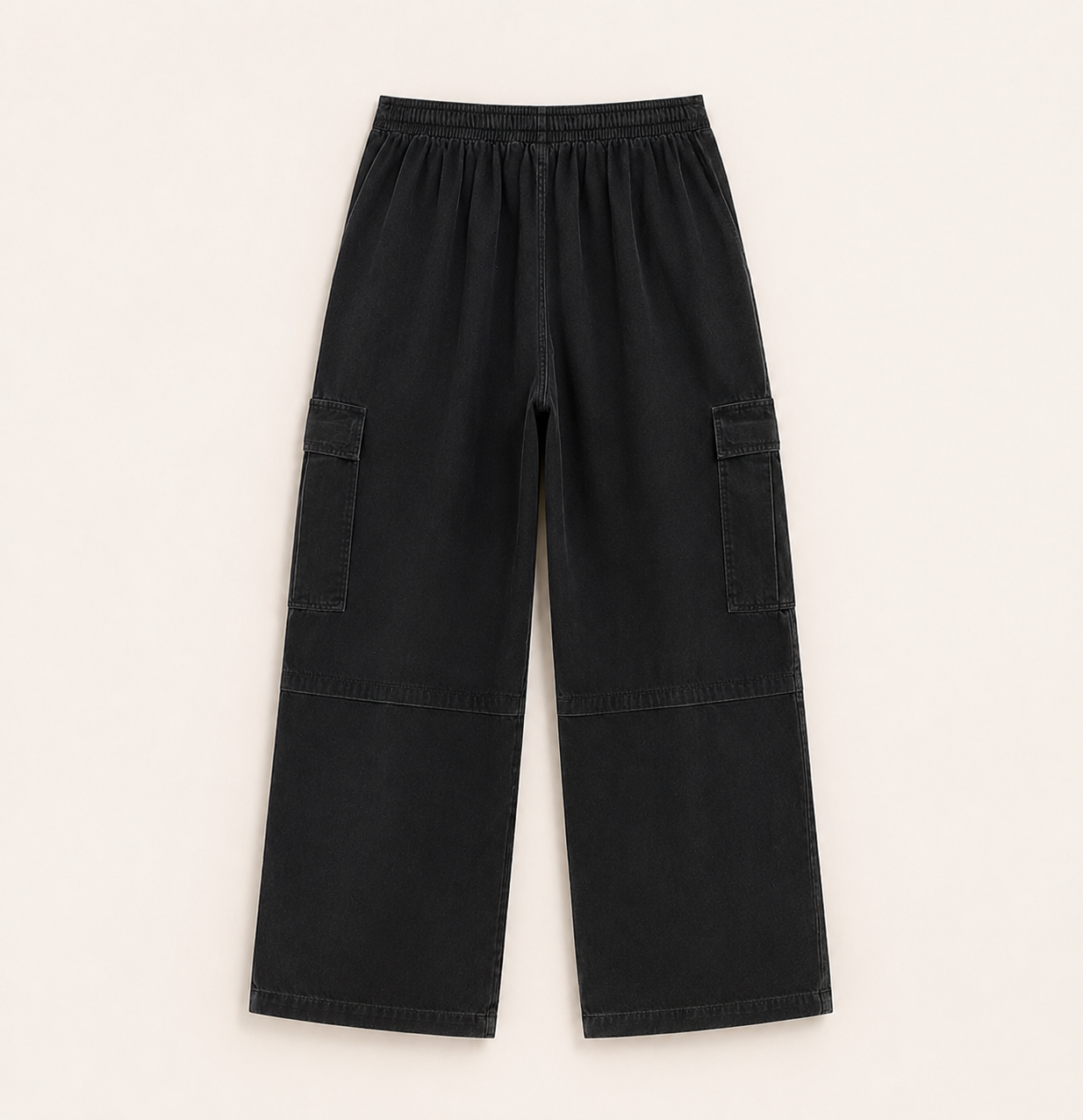 Women’s TELLS Washed Wide-Leg Black Cargo Pants