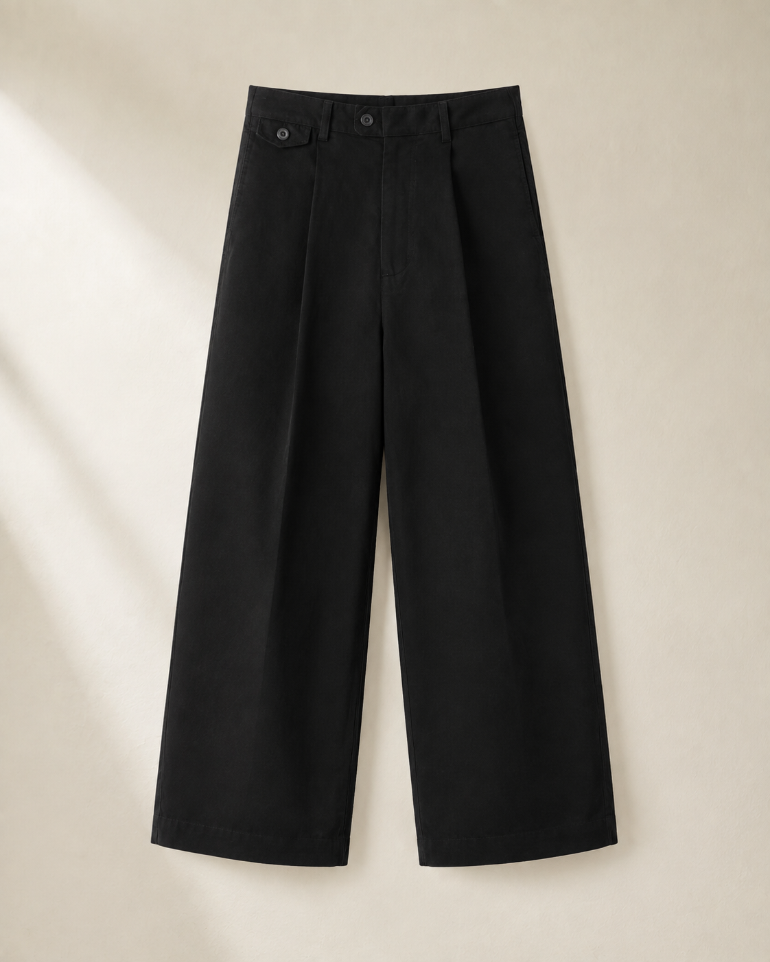 TELLS Adjustable Waist Wide-Leg Black Trousers