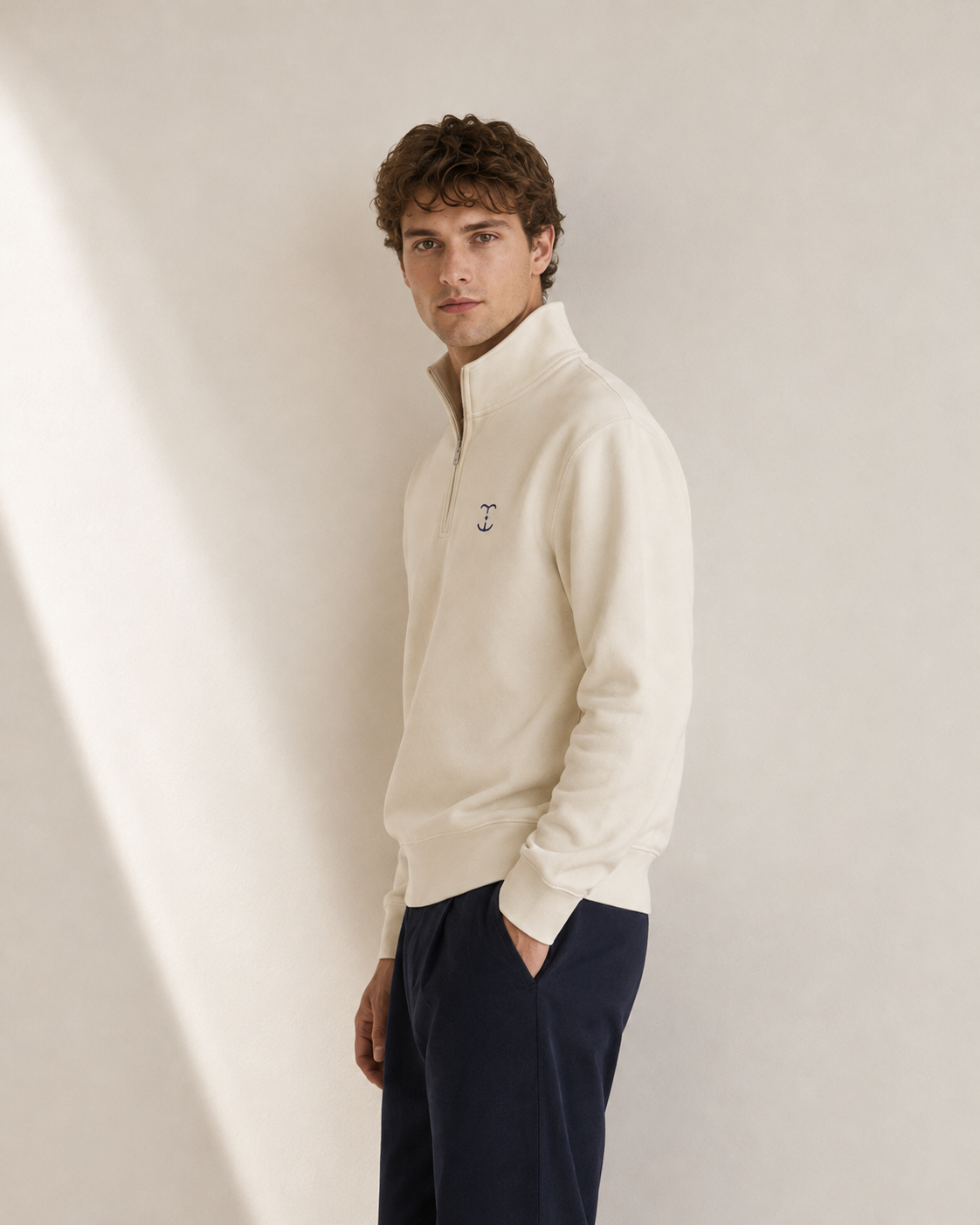 Men's Signature Quarter-Zip Beige Sweatshirt