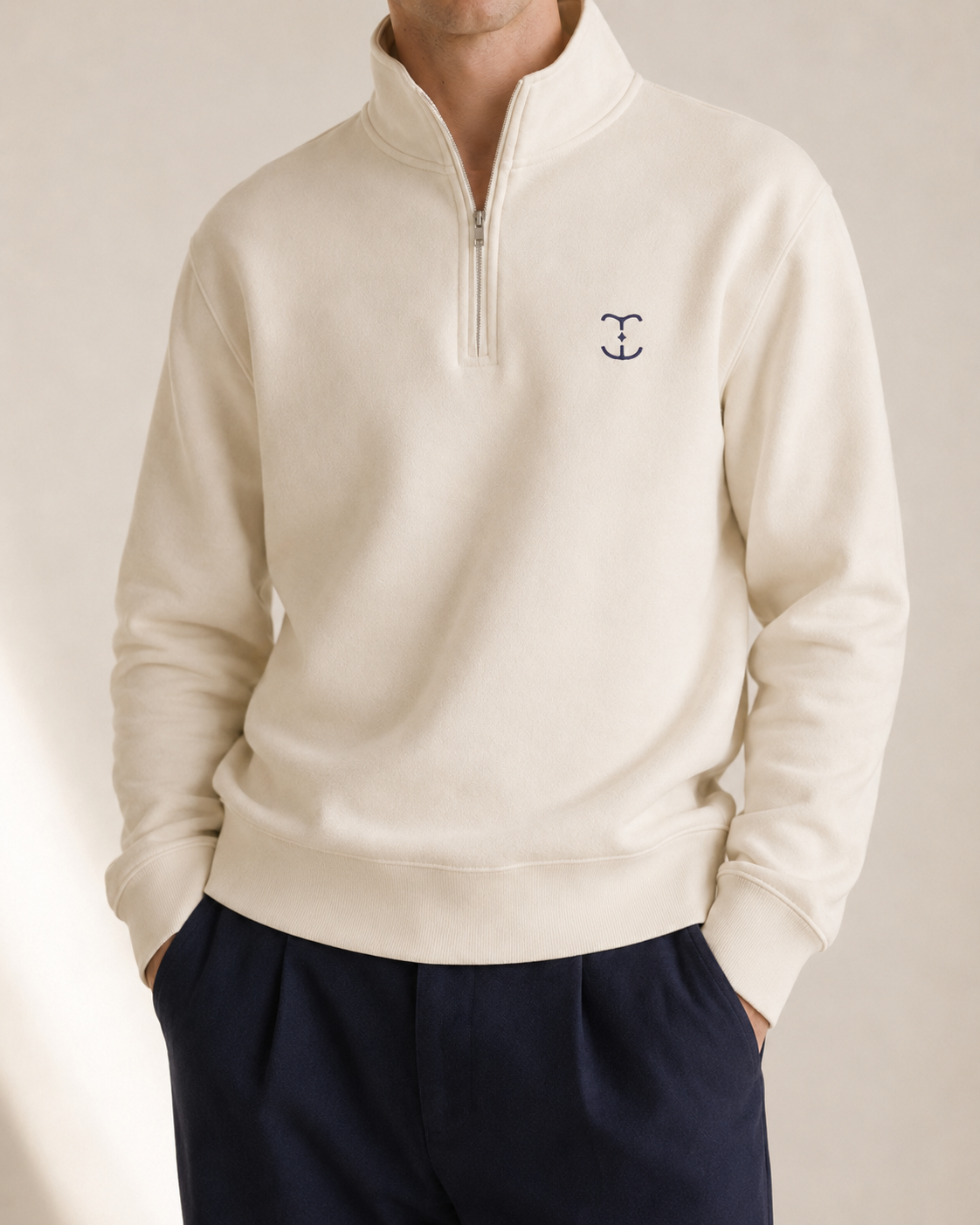 Men's Signature Quarter-Zip Beige Sweatshirt