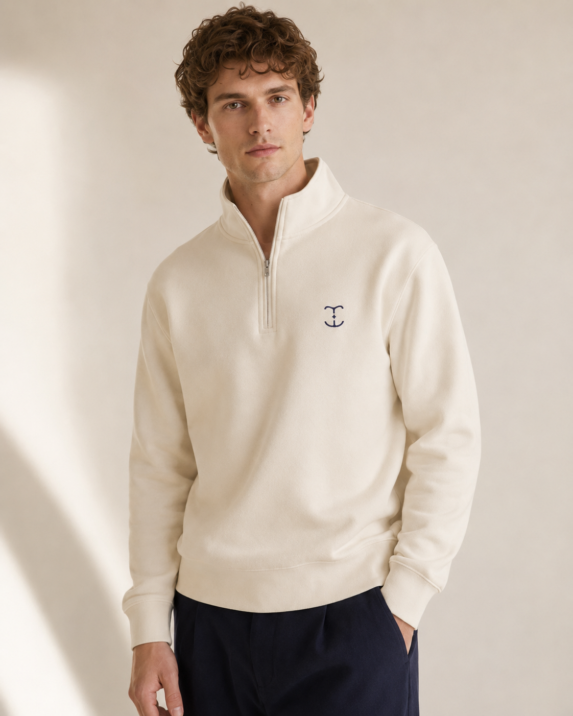 Men's Signature Quarter-Zip Beige Sweatshirt