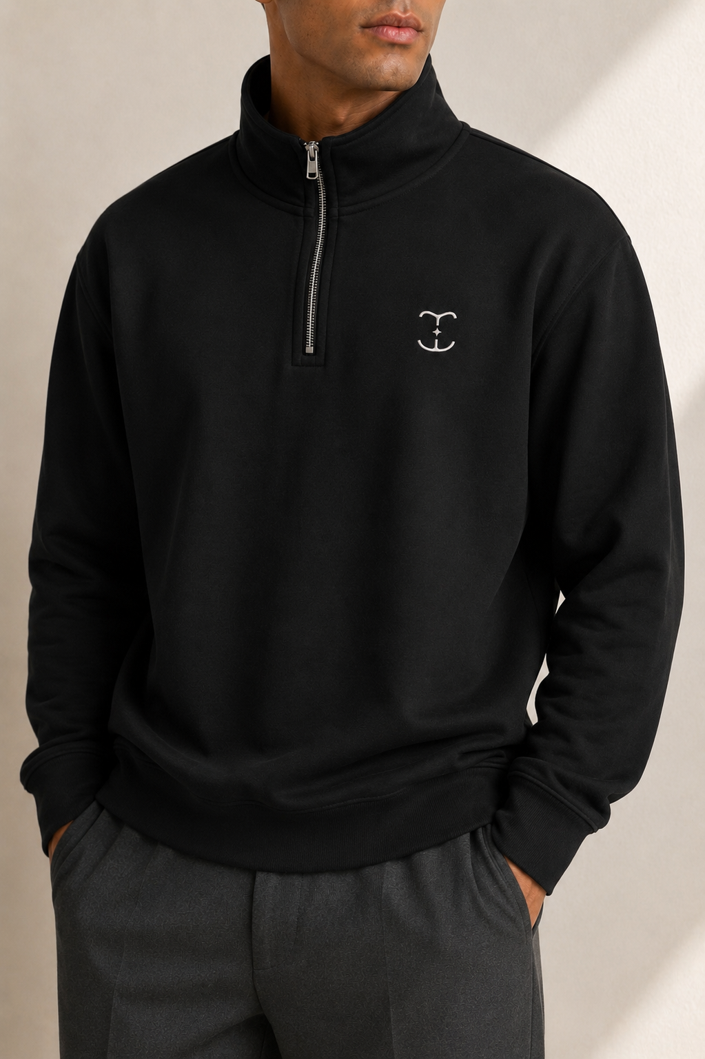 Men's Signature Quarter-Zip Black Sweatshirt