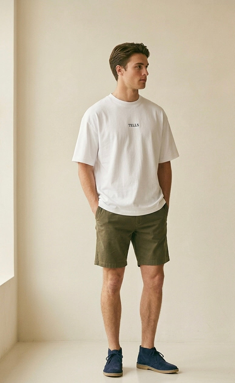 TELLS Embroidered Oversized White T-Shirt