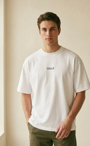 TELLS Embroidered Oversized White T-Shirt