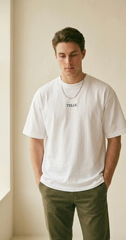 TELLS Embroidered Oversized White T-Shirt