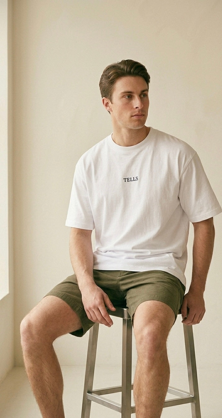 TELLS Embroidered Oversized White T-Shirt