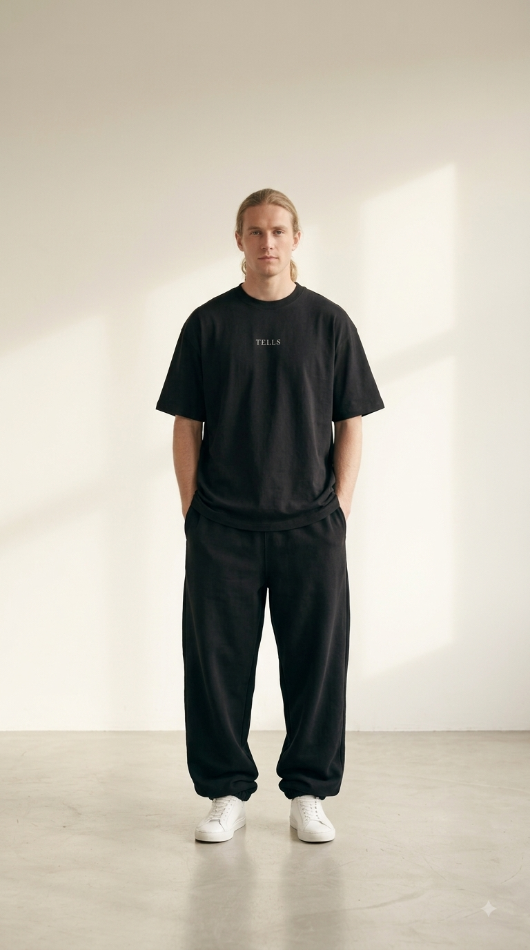 TELLS Embroidered Oversized Black T-Shirt