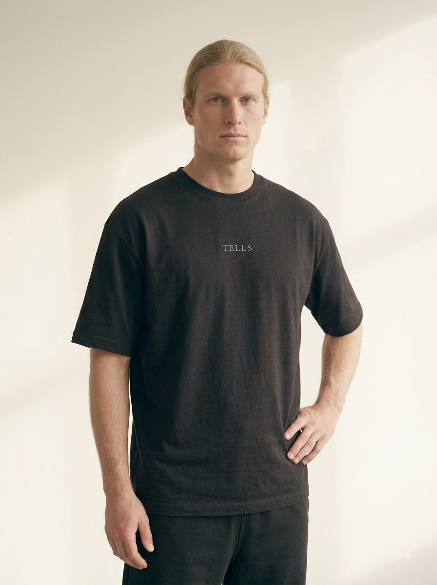 TELLS Embroidered Oversized Black T-Shirt