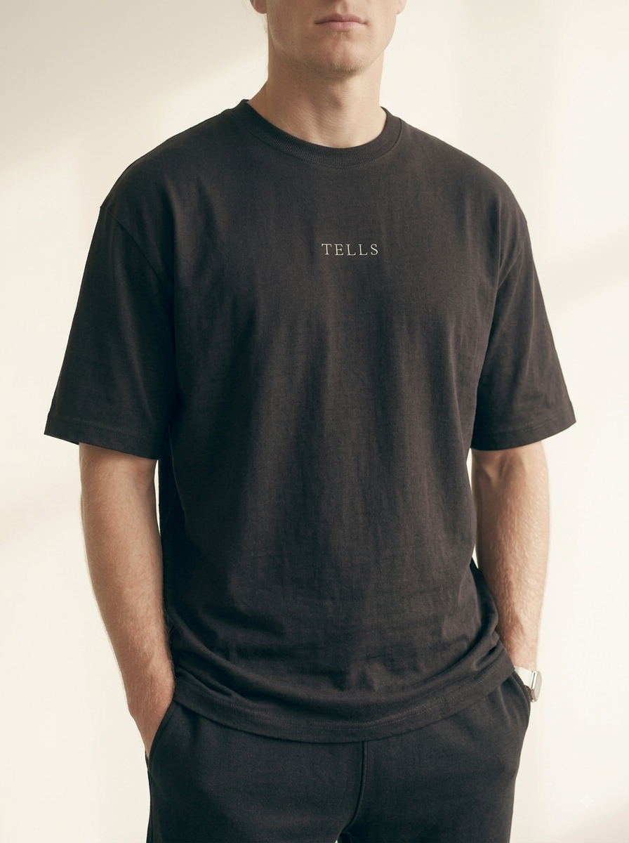 TELLS Embroidered Oversized Black T-Shirt