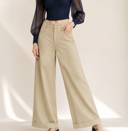 Fluid Wide-Leg Trousers in Khaki