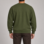 Slow Days Relaxed Crewneck in Olive. Rear studio view showing the plain olive back and ribbed hem.