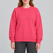 Soft Pause Relaxed Crewneck in Hot Pink. Front view showing the plain Hot Pink knit and relaxed crew neckline.