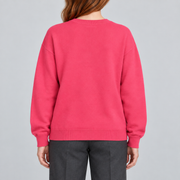 Soft Pause Relaxed Crewneck in Hot Pink. Rear view showing the plain Hot Pink back and matching ribbed hem.