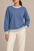 Soft Pause Relaxed Crewneck in Denim with Powder Trim