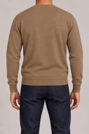 After Hours Cardigan in Peanut. Rear studio view showing the plain back and matching ribbed edges.