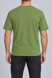 Rear studio view of Open Hours Knit T-Shirt in Grass, showing plain green back and short sleeves.