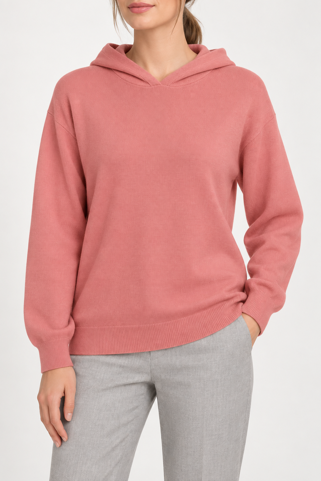 Quiet Ease Knit Hoodie in Coral