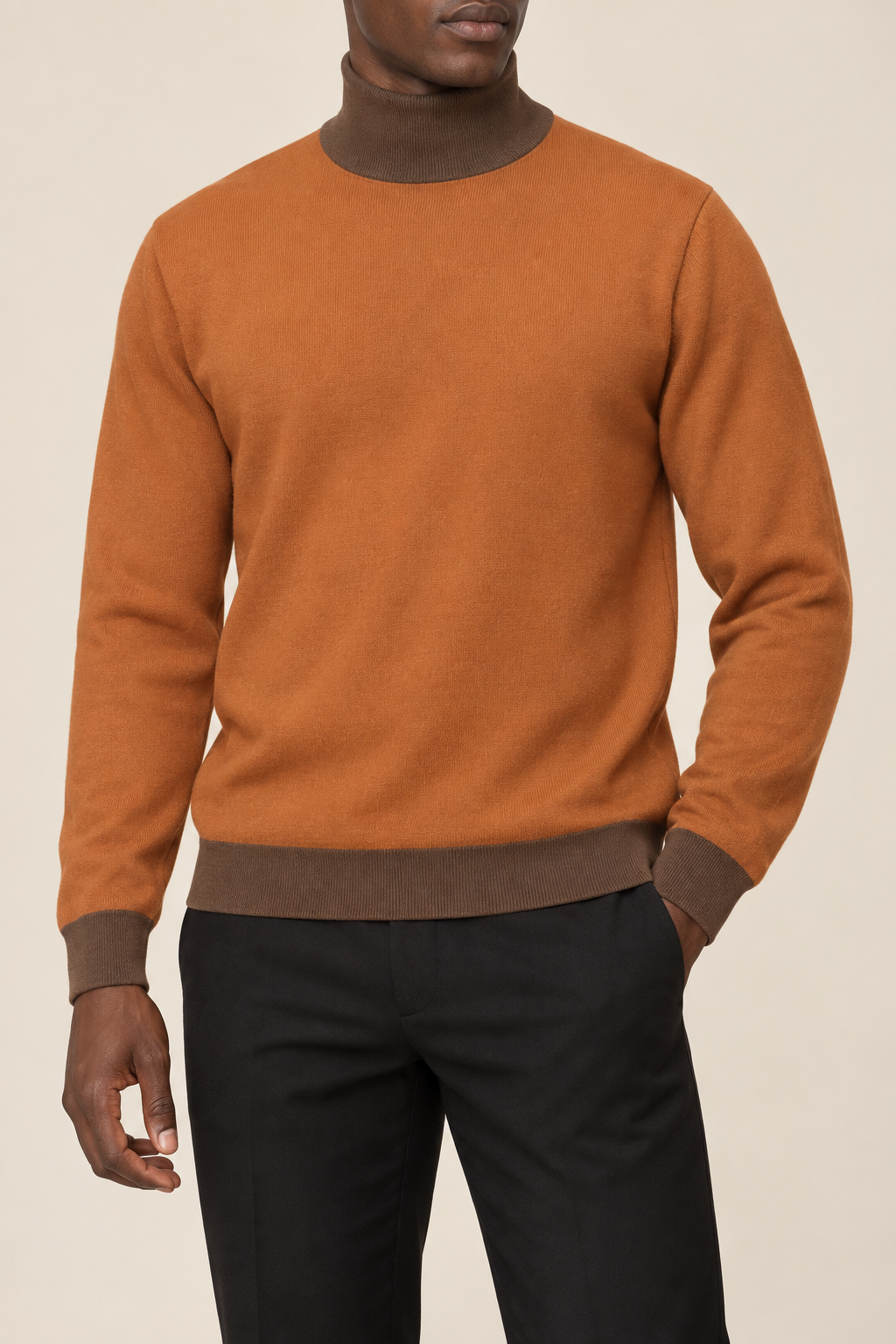 Still Season Turtleneck in Rust with Toffee Trim