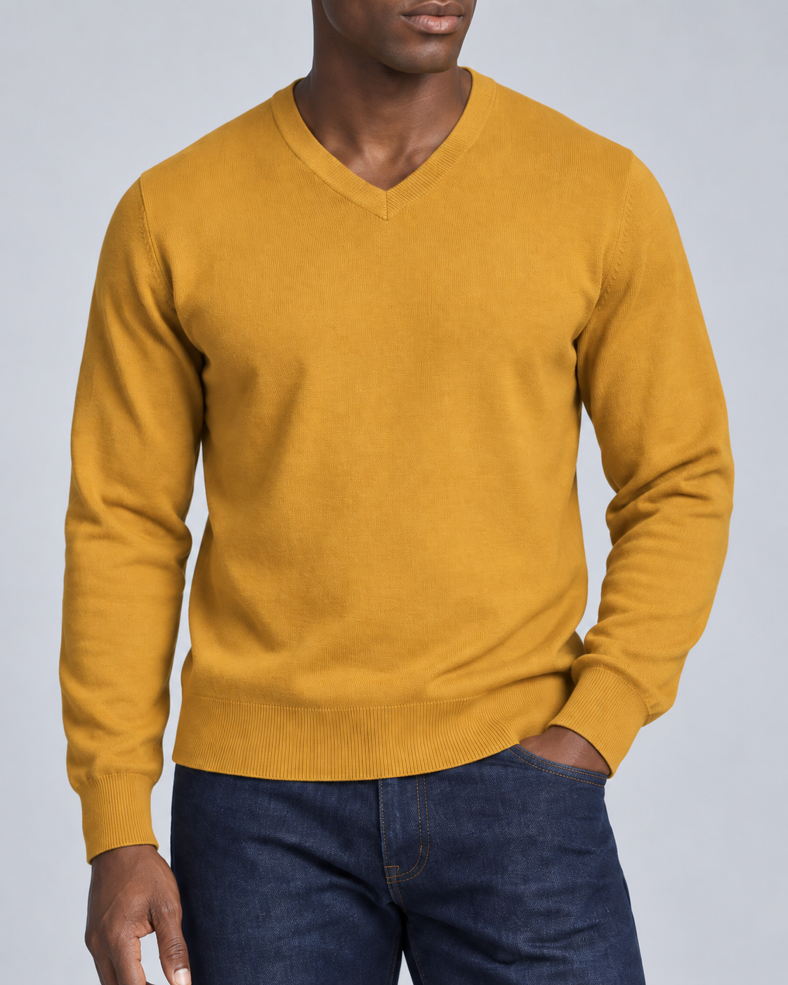 Quiet Angle V-Neck Sweater in Mustard
