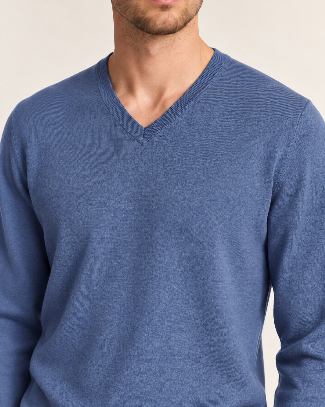 Quiet Angle V-Neck Sweater in Denim