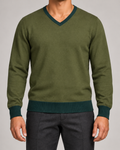Quiet Angle V-Neck in Olive with Pine Trim
