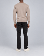 Rear view showing the plain Coco back and tonal hem of Quiet Angle V-Neck Sweater in Coco.