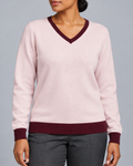 Soft Angle V-Neck in Lt Pink with Burgundy Trim