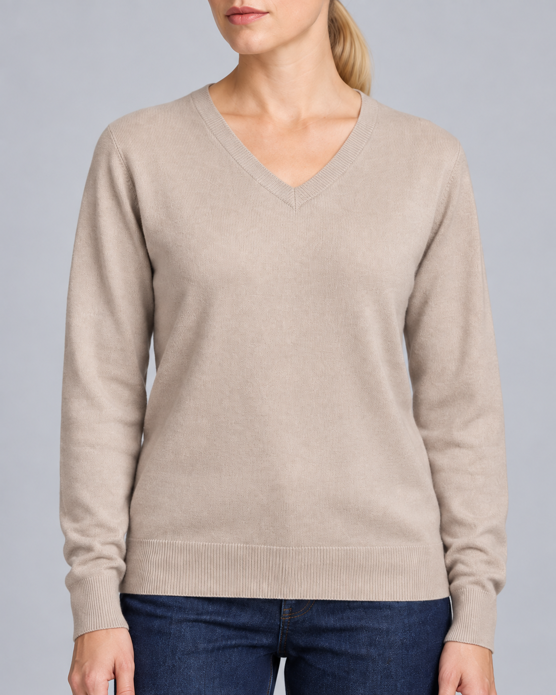 Soft Angle V-Neck Sweater in Taupe