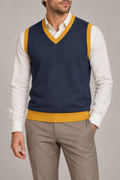 Quiet Layer V-Neck Vest in Navy with Mustard Trim