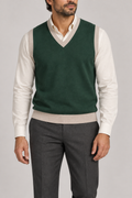 Quiet Layer V-Neck Vest in Pine with Coco Trim