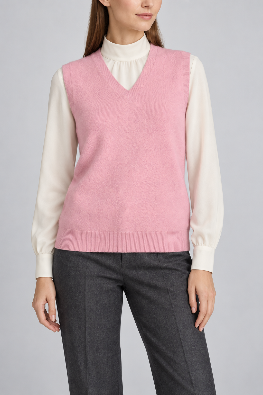 Soft Outline V-Neck Vest in Pink