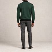 Rear studio view showing the plain Pine back and black trim of Open Pace Quarter-Zip in Pine with Black Trim.