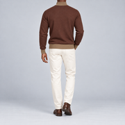 Rear studio view showing the plain Soil back and Peanut trim of Open Pace Quarter-Zip in Soil with Peanut Trim.
