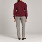 Rear studio view showing the plain Burgundy back and tonal ribbed hem of Soft Pace Quarter-Zip Sweater in Burgundy.