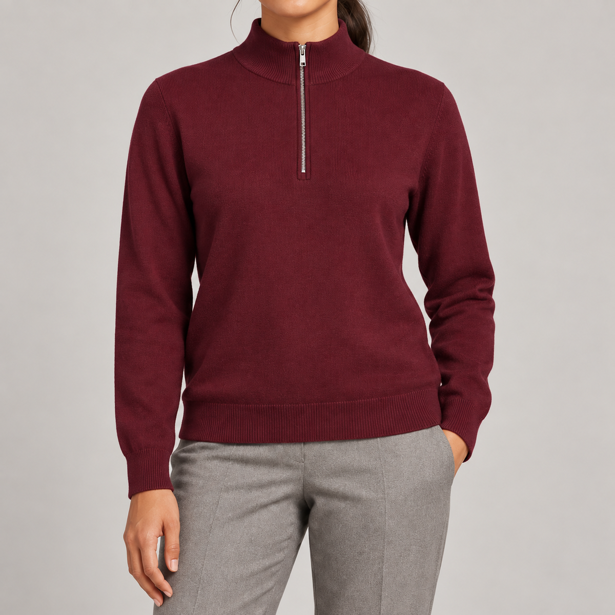 Soft Pace Quarter-Zip Sweater in Burgundy