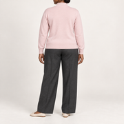 Rear studio view showing the Lt Pink back and tonal ribbed hem of Soft Pace Quarter-Zip Sweater in Lt Pink.