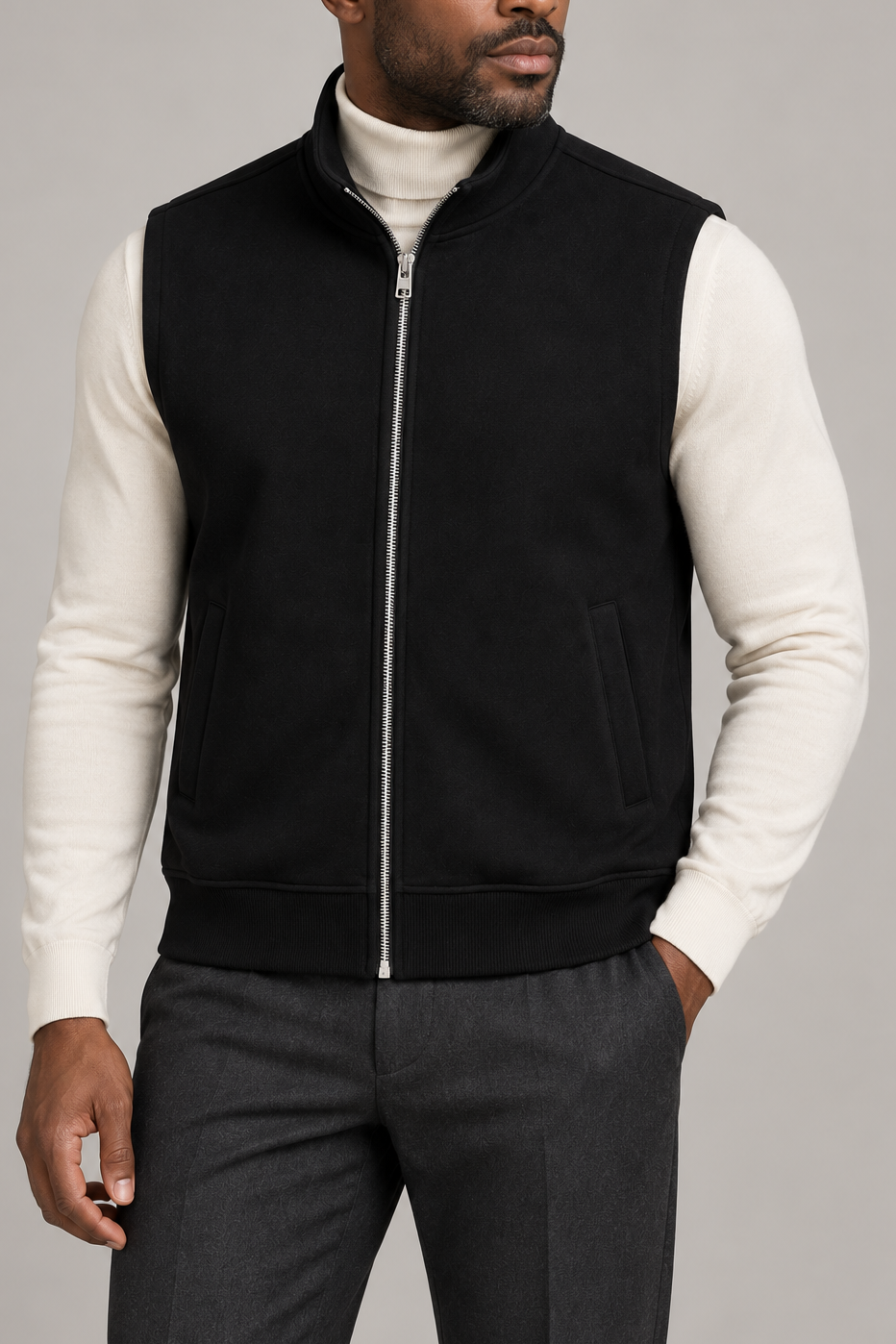 Still Form Zip Vest in Black