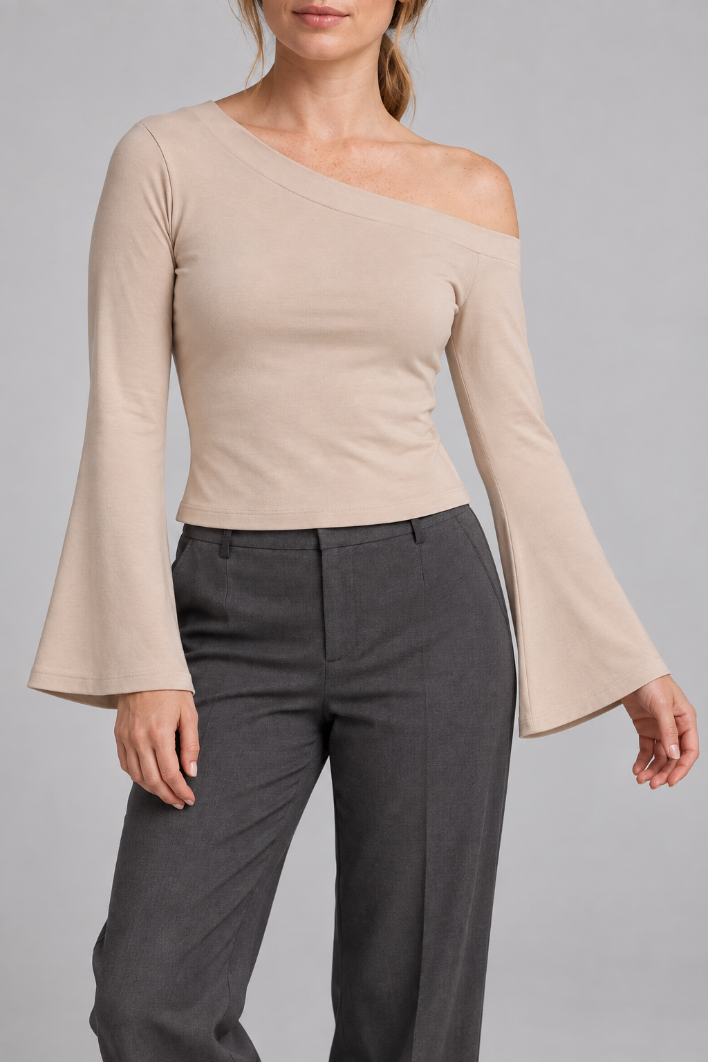 Quiet Arc Bell Sleeve Top in Pale Khaki