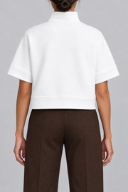 Soft Interval Zip Sweatshirt in White. Rear view showing the plain back and wide hem band.