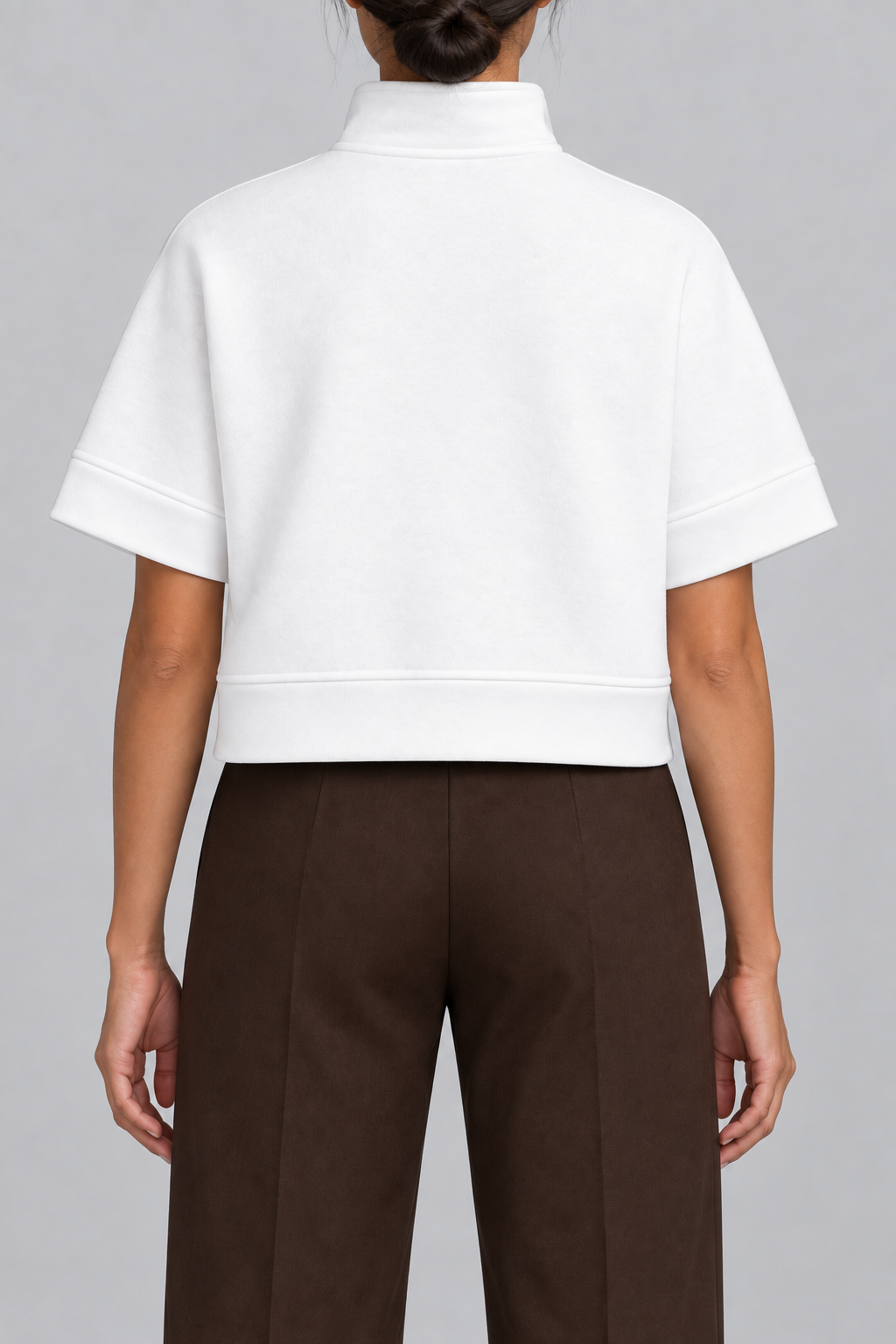Soft Interval Zip Sweatshirt in White. Rear view showing the plain back and wide hem band.