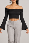 Quiet Fold Bell Sleeve Top in Black