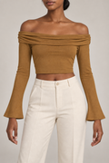 Quiet Fold Bell Sleeve Top in Brown
