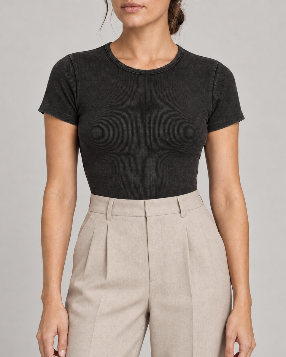 Soft Trace Bodysuit in Washed Black