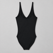 Soft Gather Zip Bodysuit in Black. Rear flat-lay studio view showing the plain back and adjustable shoulder straps.