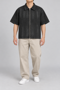 Quiet Shift Zip Denim Shirt in Black