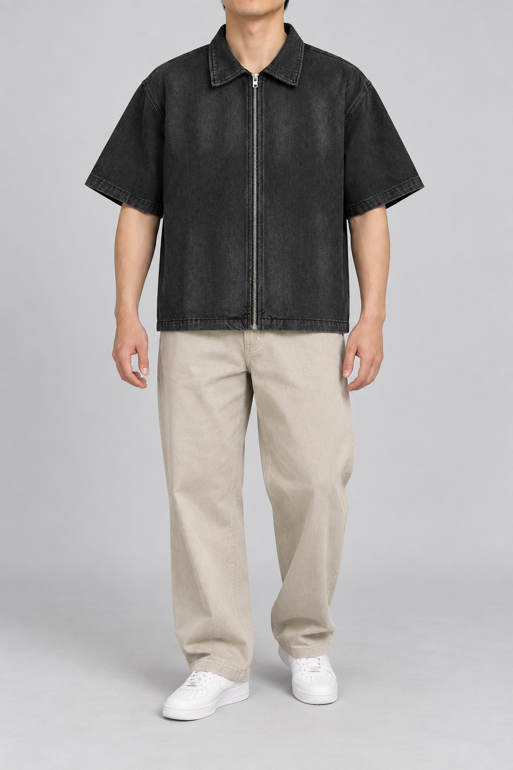 Quiet Shift Zip Denim Shirt in Black