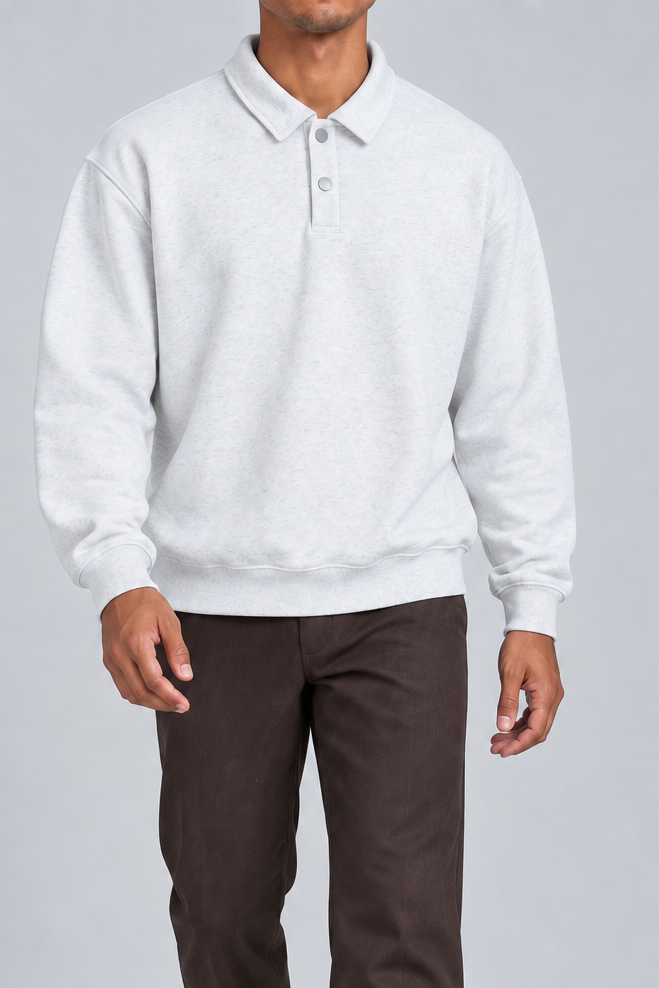 Quiet Club Polo Sweatshirt in Flower Gray