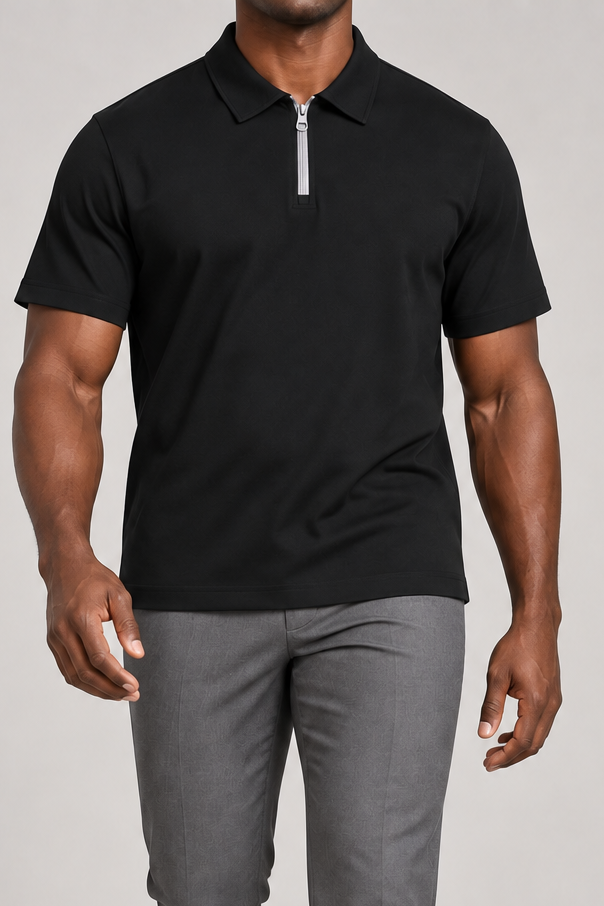 Clean Interval Zip Polo in Black
